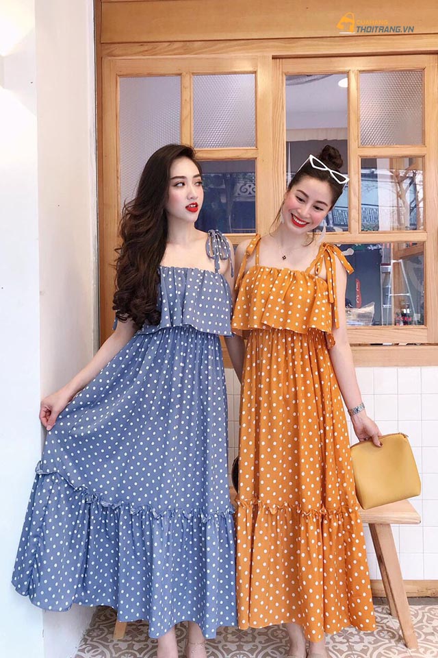 Đầm maxi chấm bi